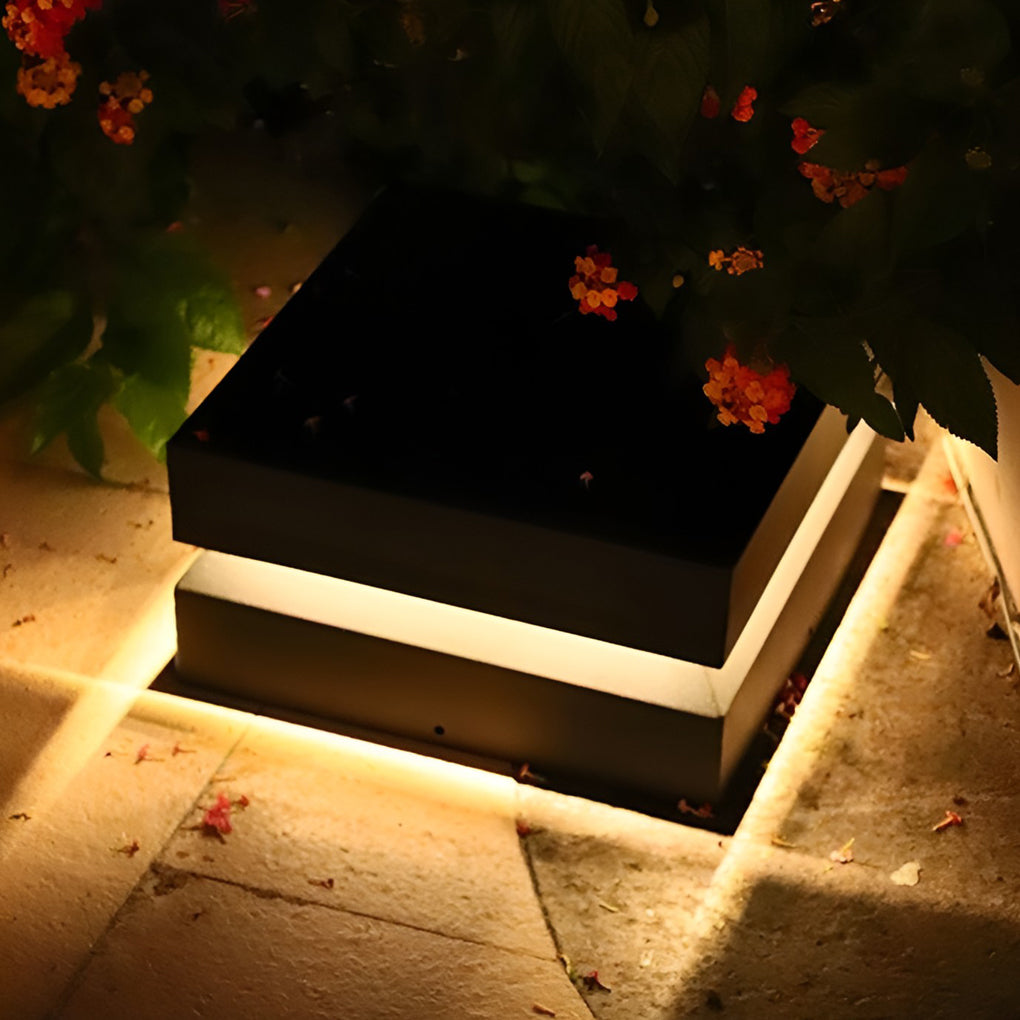 Square Solar Post Cap Light, Black Outdoor Pillar Light