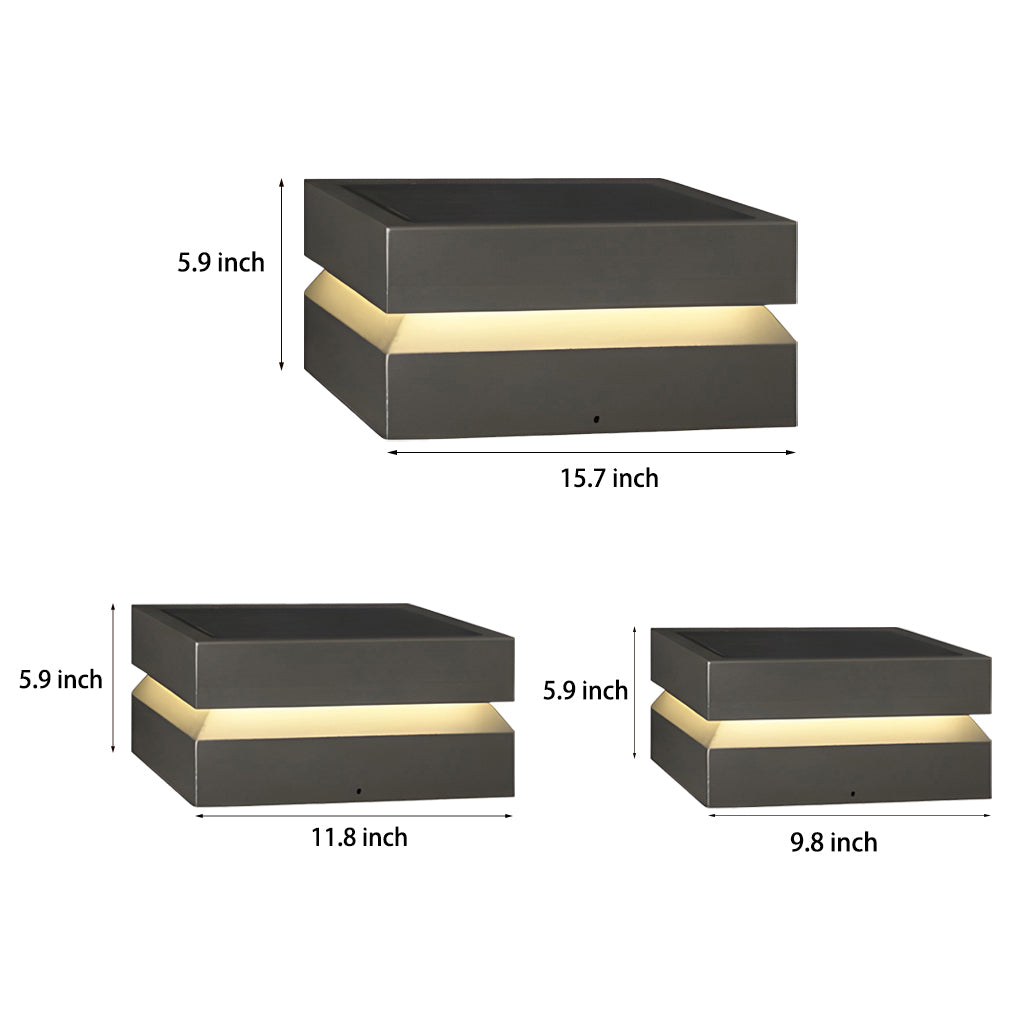 Square Solar Post Cap Light, Black Outdoor Pillar Light