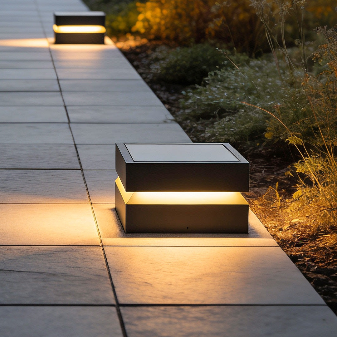 Square Solar Post Cap Light, Black Outdoor Pillar Light