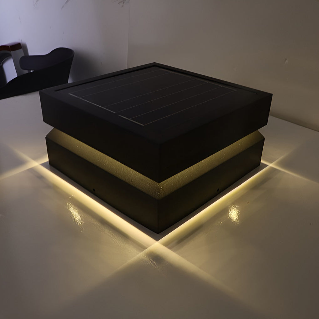 Square Solar Post Cap Light, Black Outdoor Pillar Light