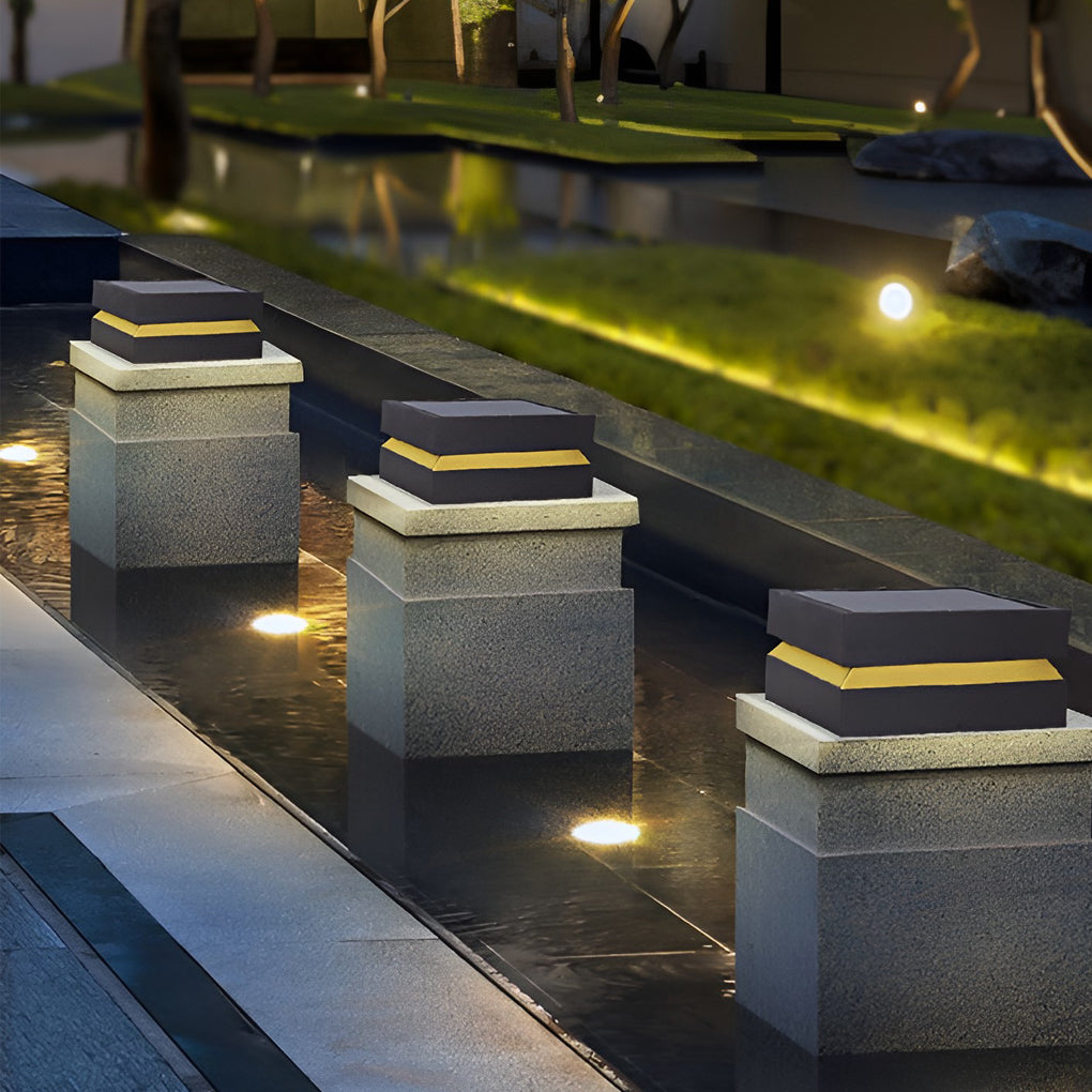 Square Solar Post Cap Light, Black Outdoor Pillar Light