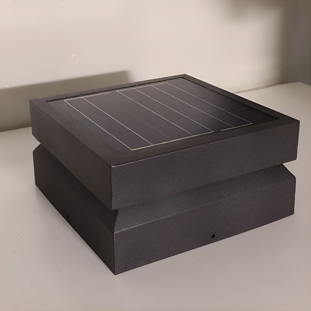 Square Solar Post Cap Light, Black Outdoor Pillar Light