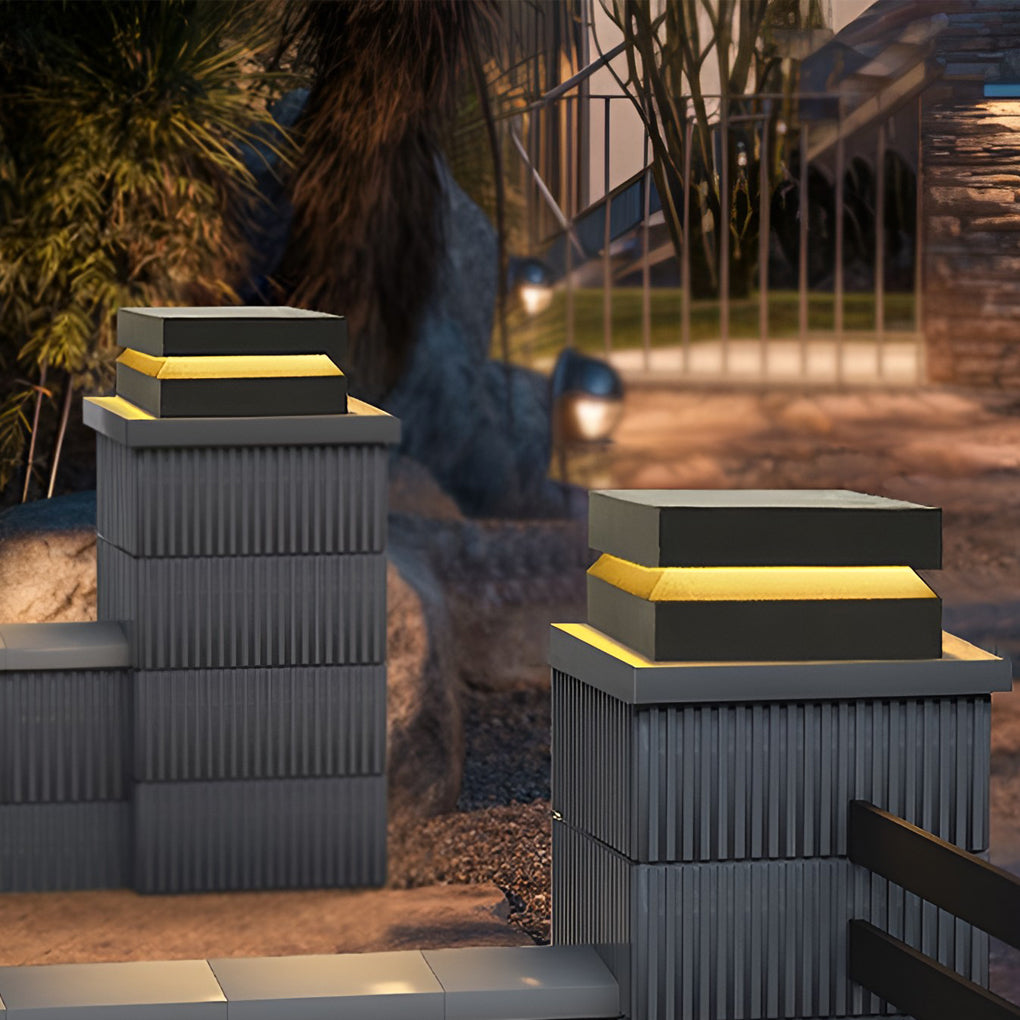 Square Solar Post Cap Light, Black Outdoor Pillar Light