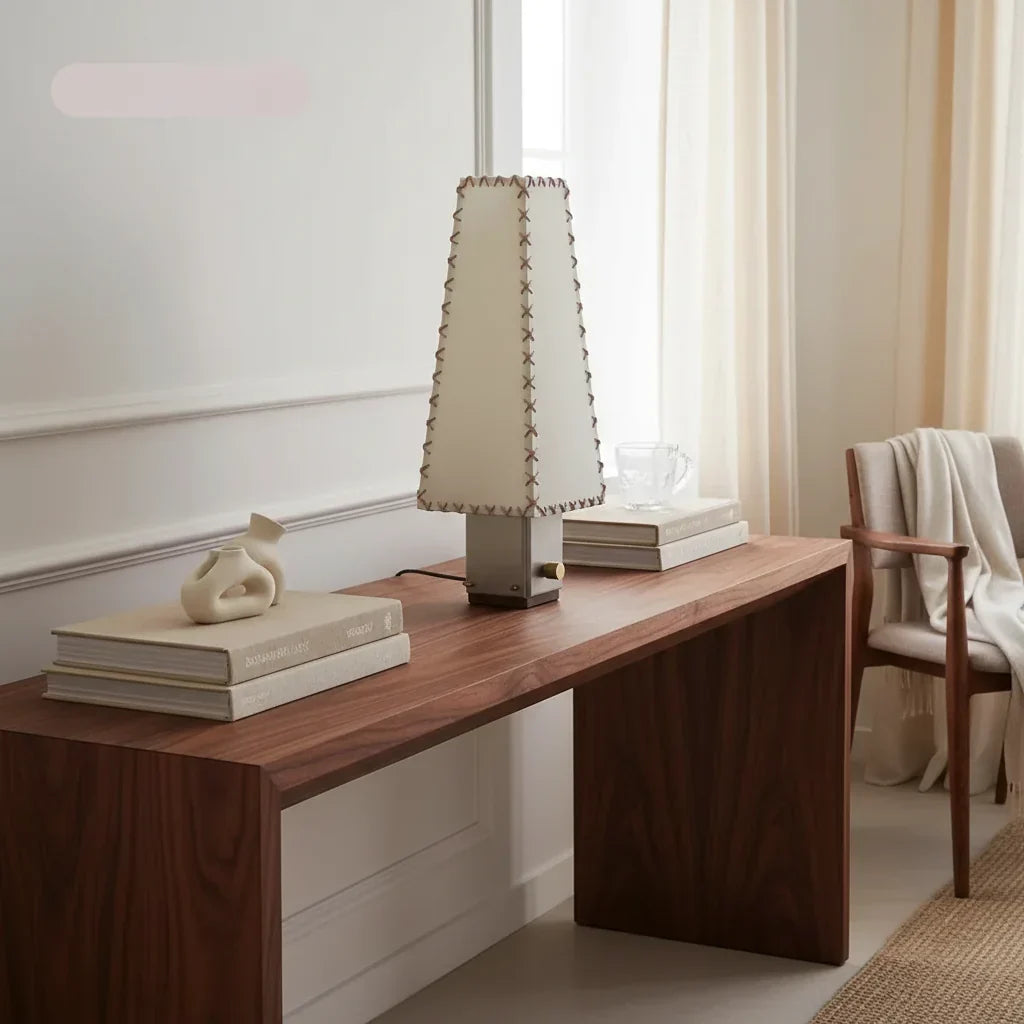Hand-Stitched Parchment Table Lamp, Bedside Accent Lamp