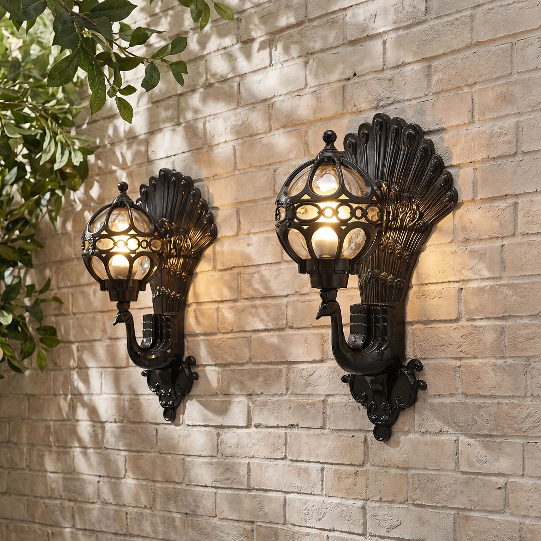 Peacock Outdoor Wall Light, Retro Hand-Painted Wall Lantern