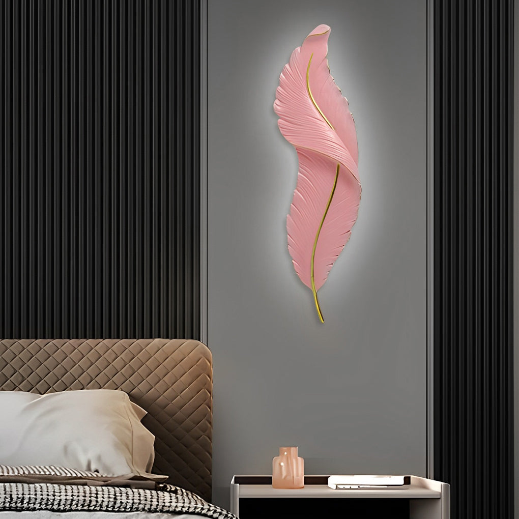Feather Wall Light, Resin LED Wall Art Sconce