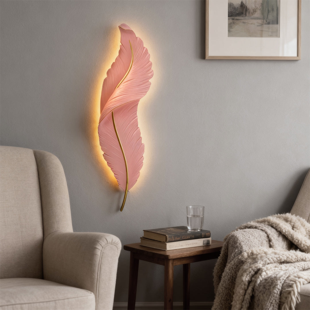 Feather Wall Light, Resin LED Wall Art Sconce