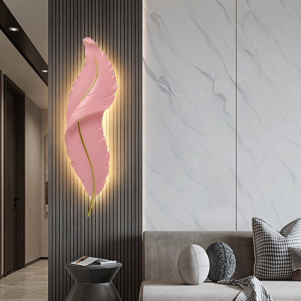 Feather Wall Light, Resin LED Wall Art Sconce