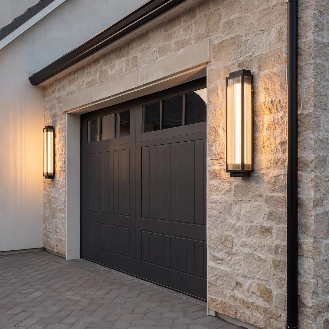 Outdoor Wall Light, Reeded Black Linear LED Porch Light