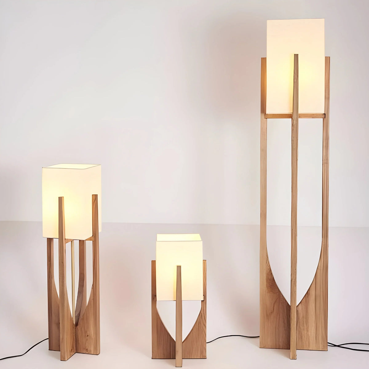 Wooden Floor Lamp with Parchment Shade, Walnut or Ash