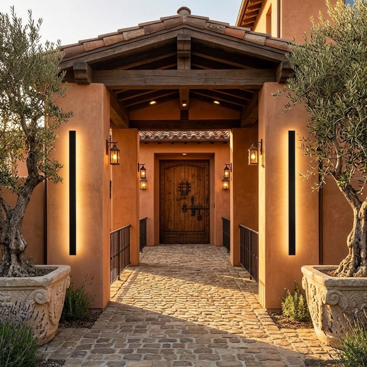 Modern Black Linear LED Outdoor Wall Light — Casa Milano Weatherproof Exterior Sconce for Front Door & Garden