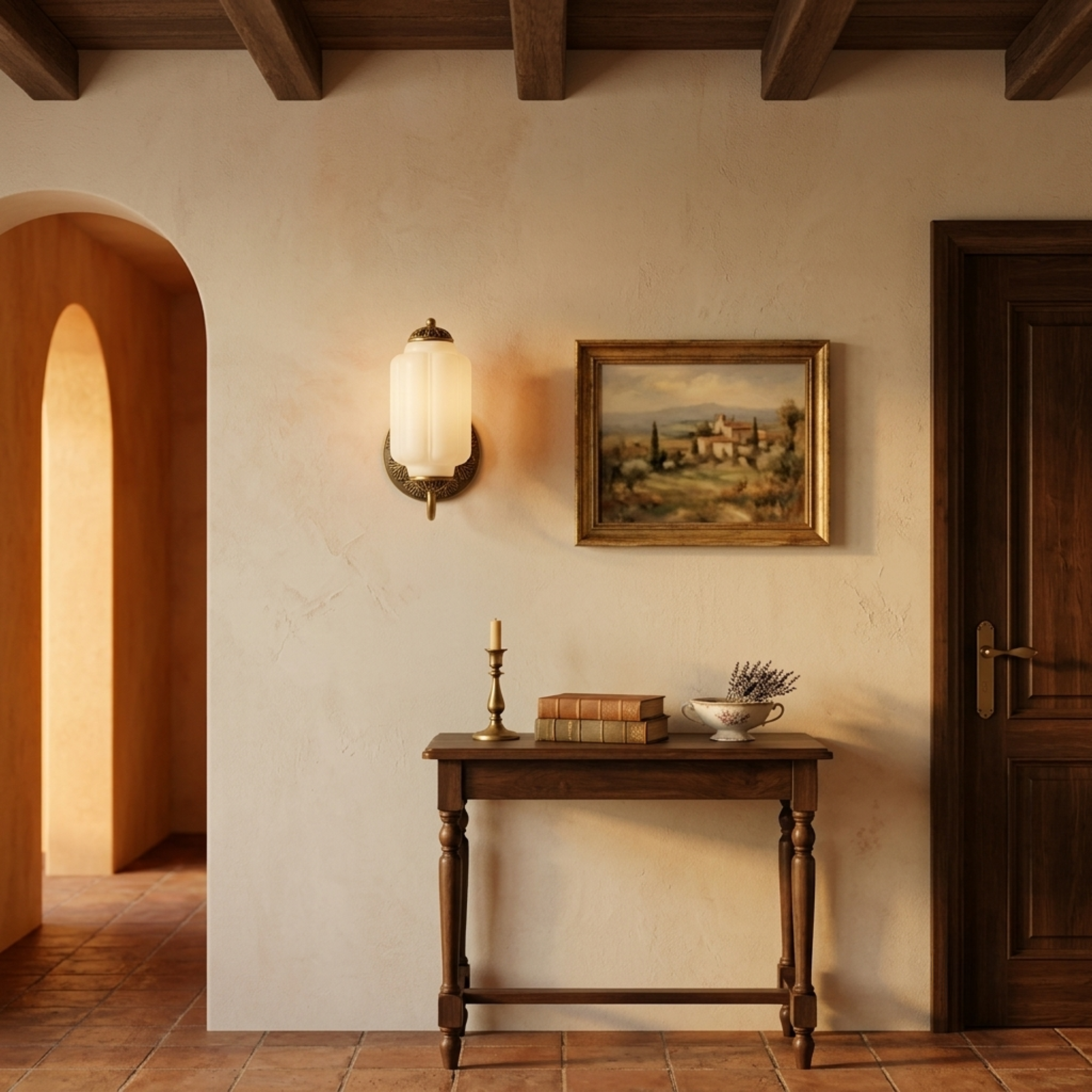 Vintage Brass Milk Glass Wall Sconce — Casa Toscana Bedside & Hallway Bedroom Fixture
