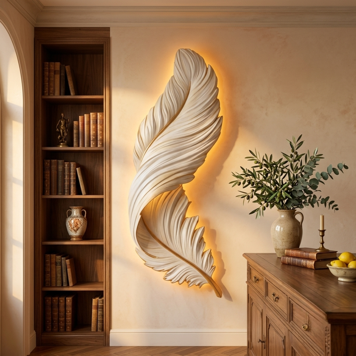 Art Deco Feather LED Wall Sconce — Casa Vellum Luxury Modern Statement Light for Living Room & Bedroom