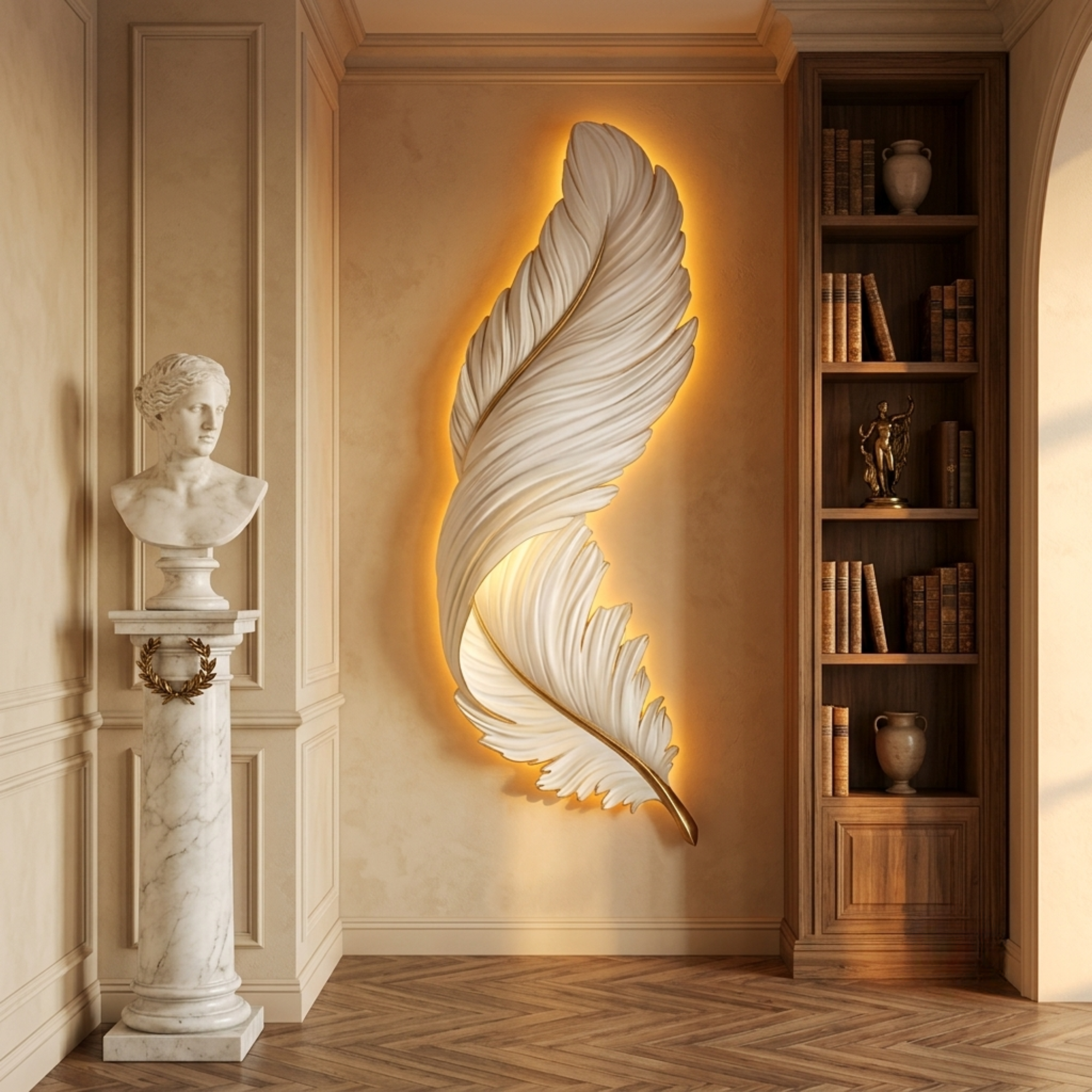 Art Deco Feather LED Wall Sconce — Casa Vellum Luxury Modern Statement Light for Living Room & Bedroom