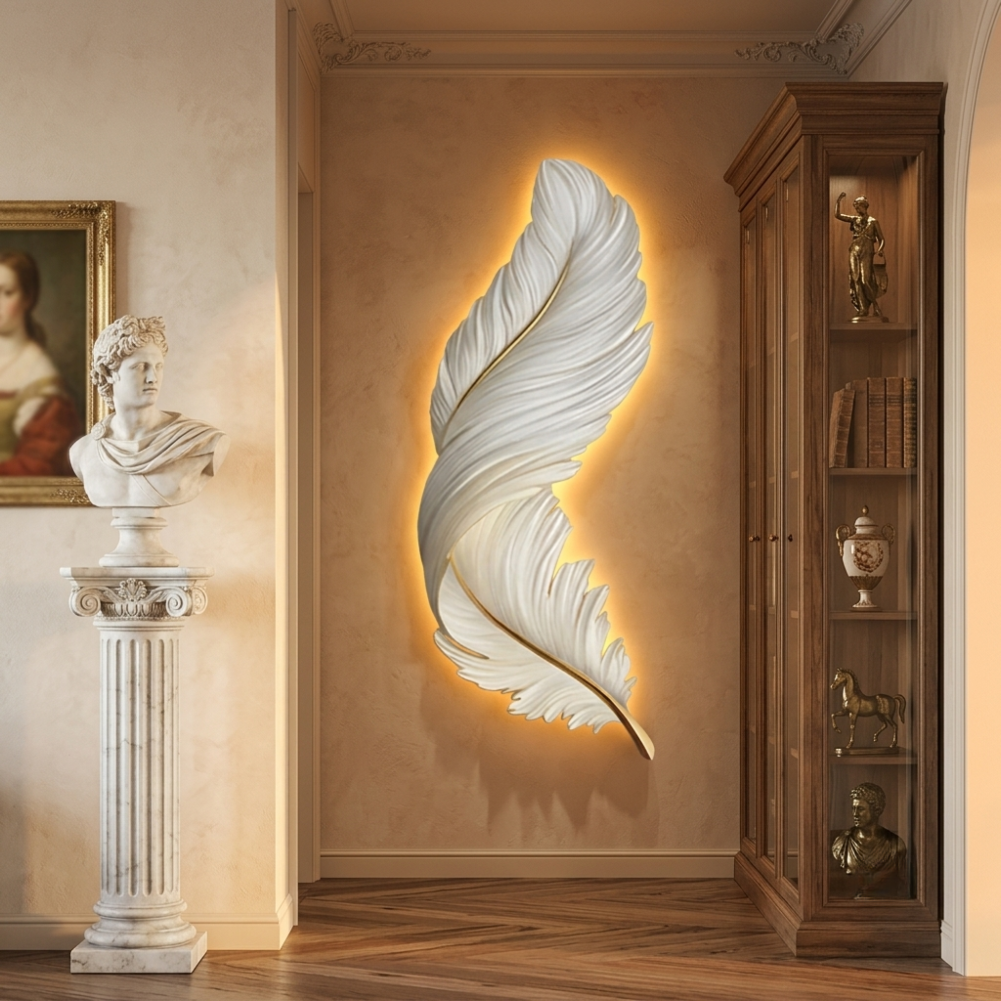 Art Deco Feather LED Wall Sconce — Casa Vellum Luxury Modern Statement Light for Living Room & Bedroom