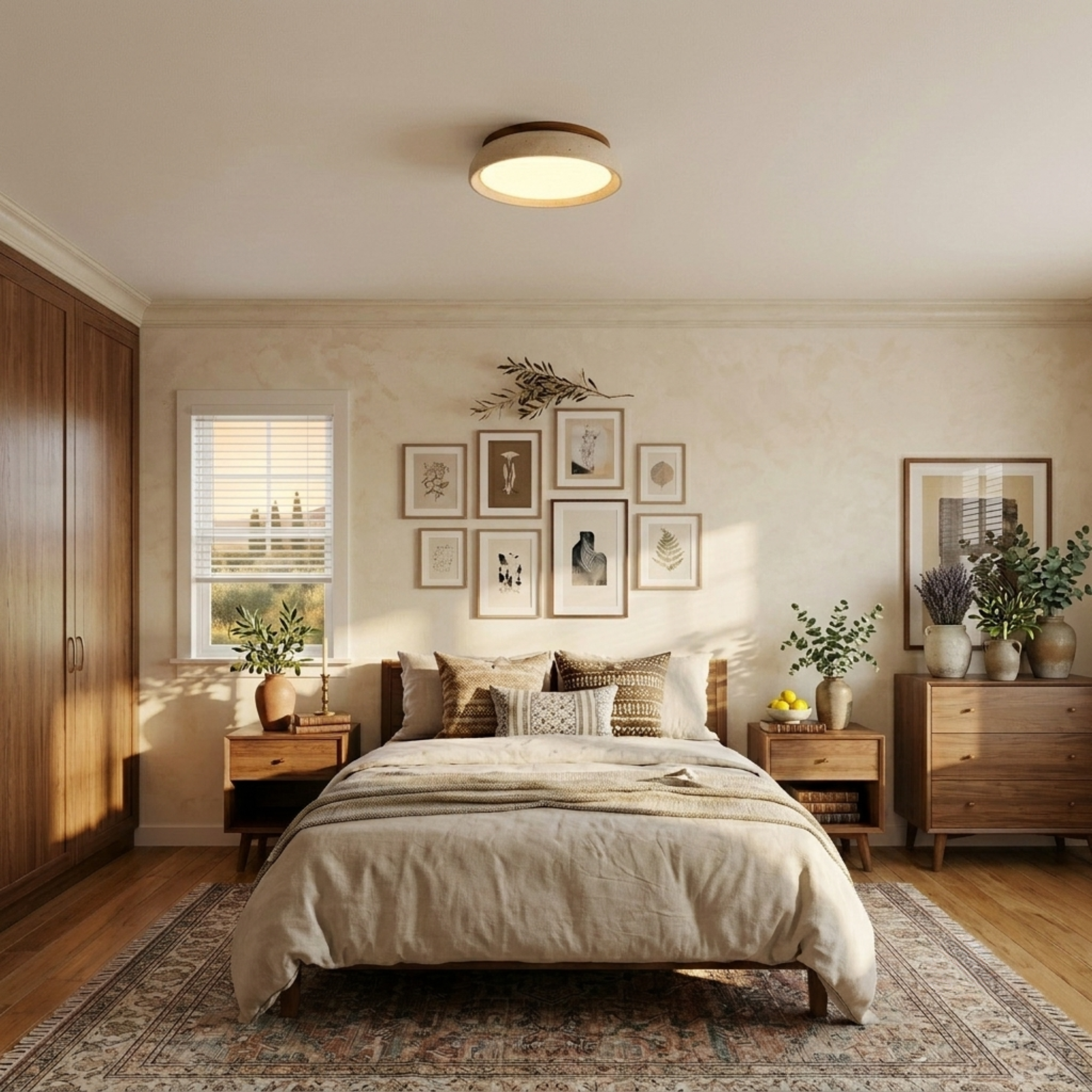 Sculptural Travertine Flush Mount Ceiling Light — Casa Aria Modern Stone Fixture for Bedroom & Entryway
