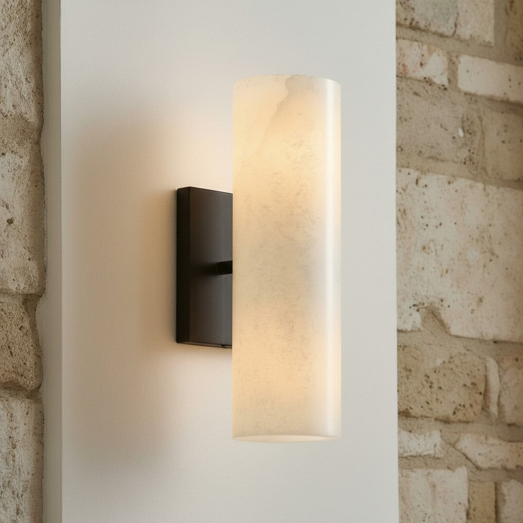 Alabaster Tube Wall Sconce, Single Cylinder, Glass or Stone