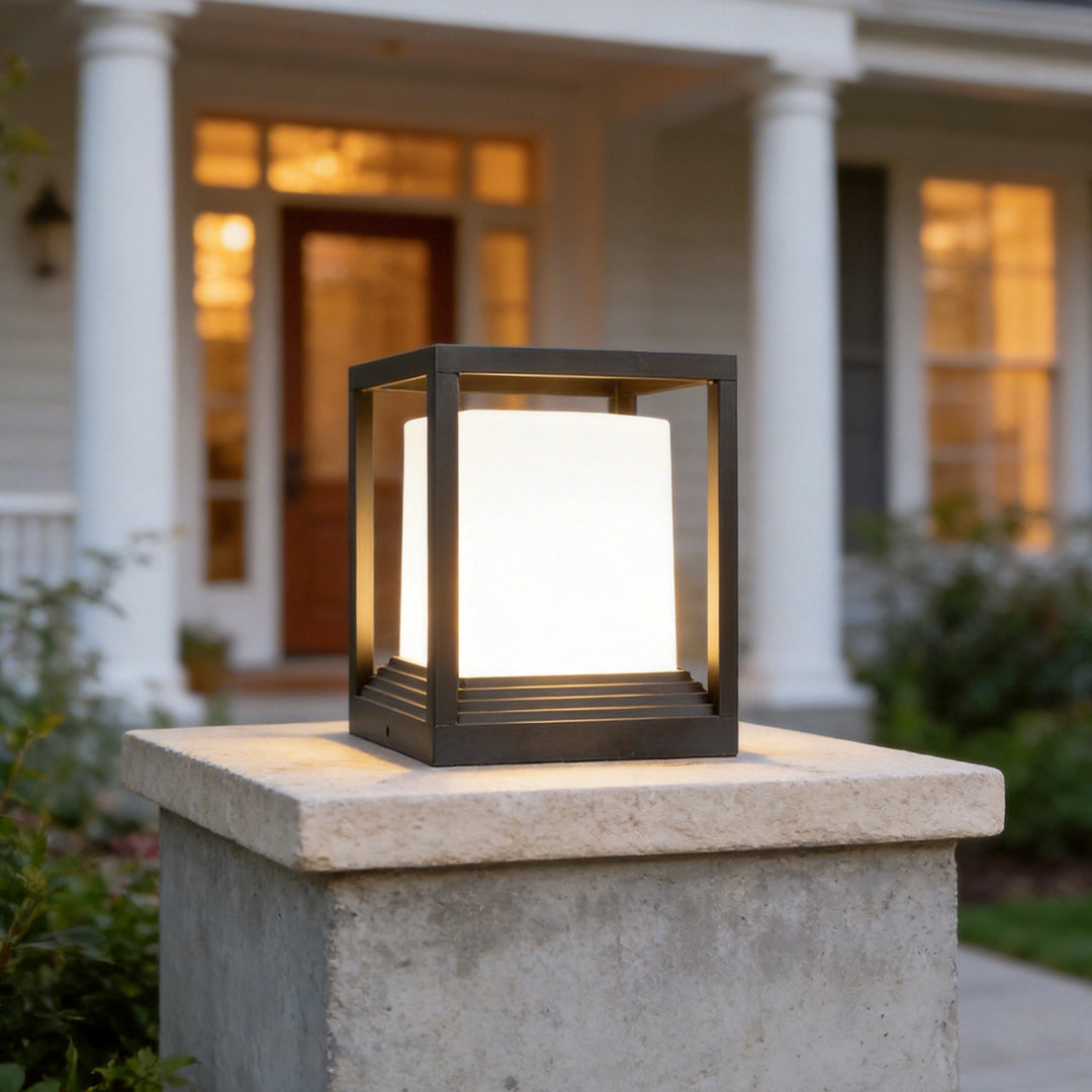 Garden Pedestal Light, Square Solar or Hardwired Post Lamp