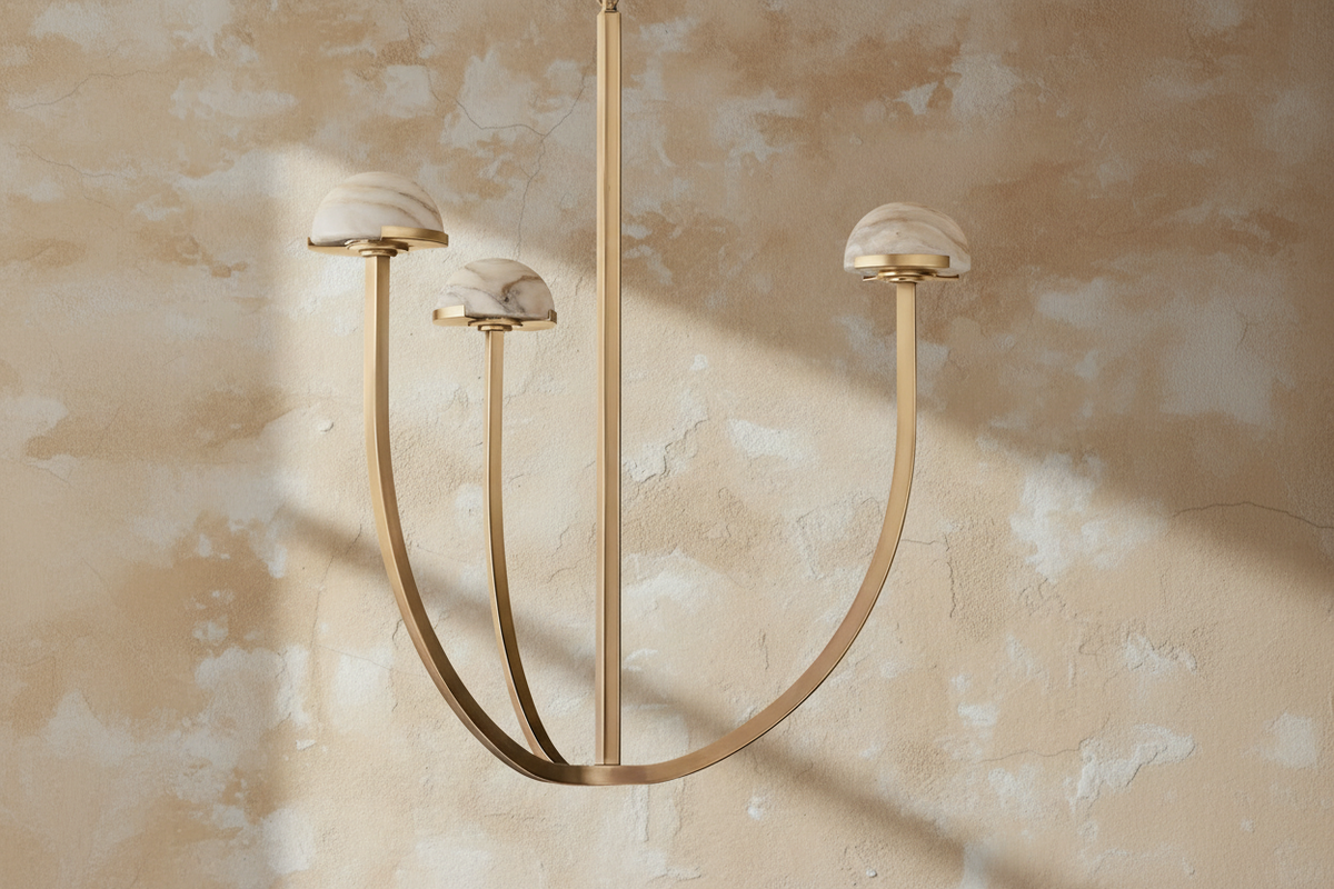 Tiered Alabaster Chandelier, Brass or Black 3 to 9 Light