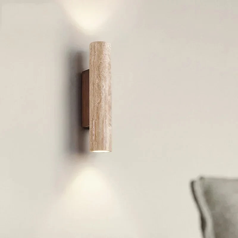 Travertine Cylinder Wall Sconce, Up Down Stone Wall Light