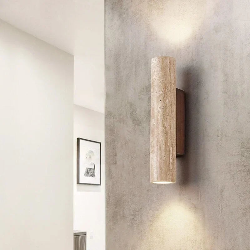 Travertine Cylinder Wall Sconce, Up Down Stone Wall Light