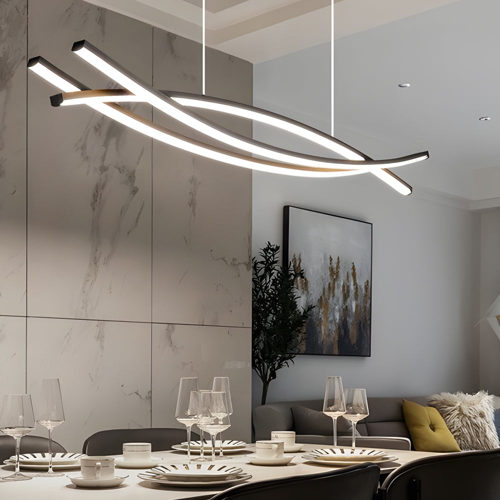 Linear Pendant Light, Rippled LED Remote Dimmable Kitchen