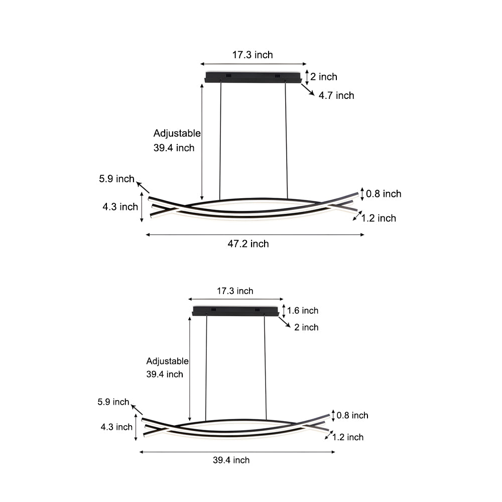 Linear Pendant Light, Rippled LED Remote Dimmable Kitchen