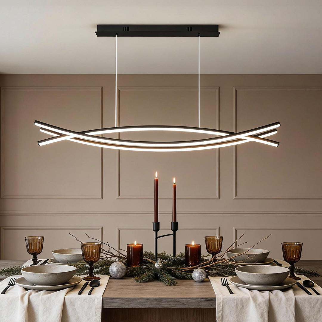 Linear Pendant Light, Rippled LED Remote Dimmable Kitchen