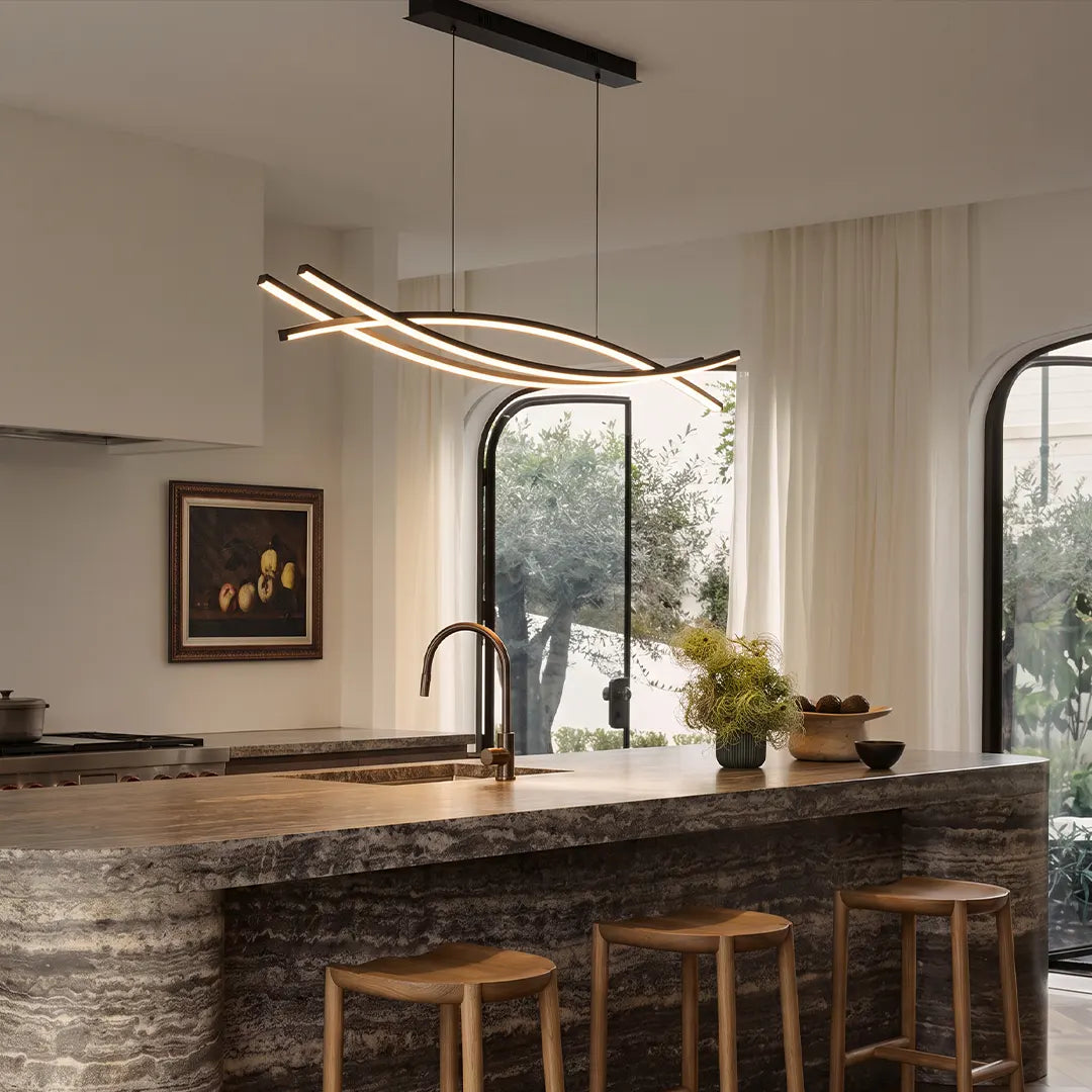 Linear Pendant Light, Rippled LED Remote Dimmable Kitchen