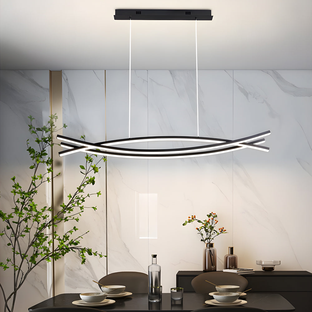 Linear Pendant Light, Rippled LED Remote Dimmable Kitchen