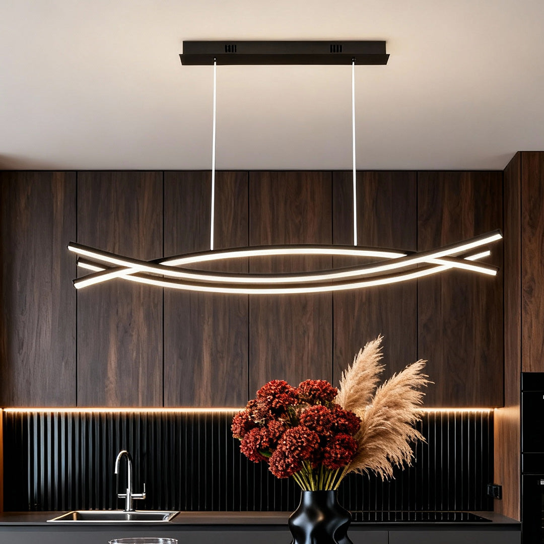 Linear Pendant Light, Rippled LED Remote Dimmable Kitchen