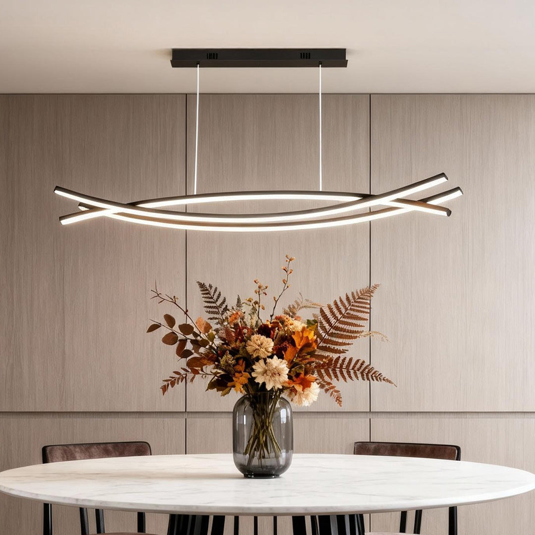 Linear Pendant Light, Rippled LED Remote Dimmable Kitchen
