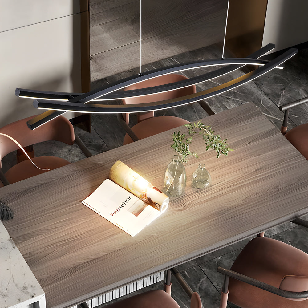 Linear Pendant Light, Rippled LED Remote Dimmable Kitchen