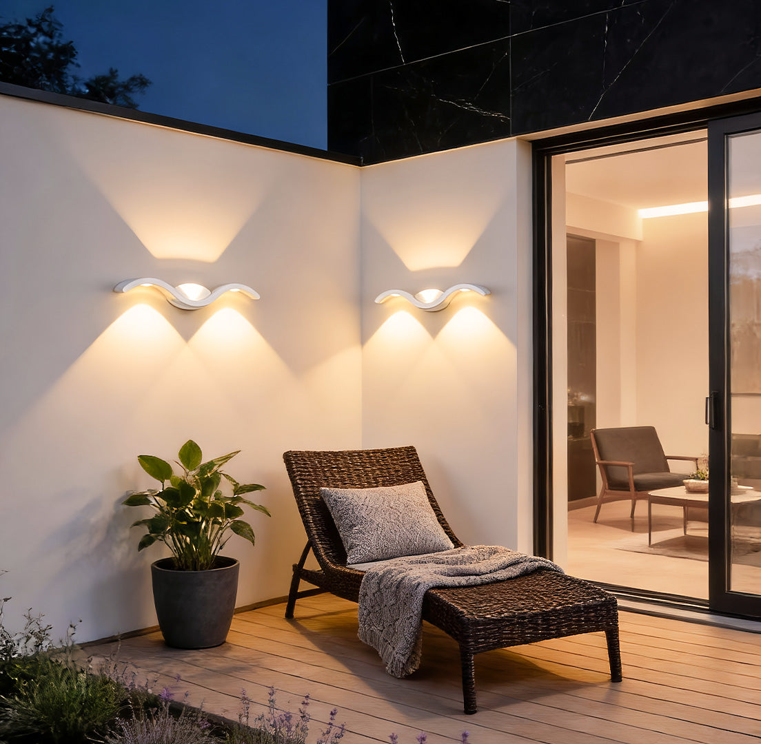 Wing Shaped Outdoor Wall Light, 3-Head Up Down LED Sconce