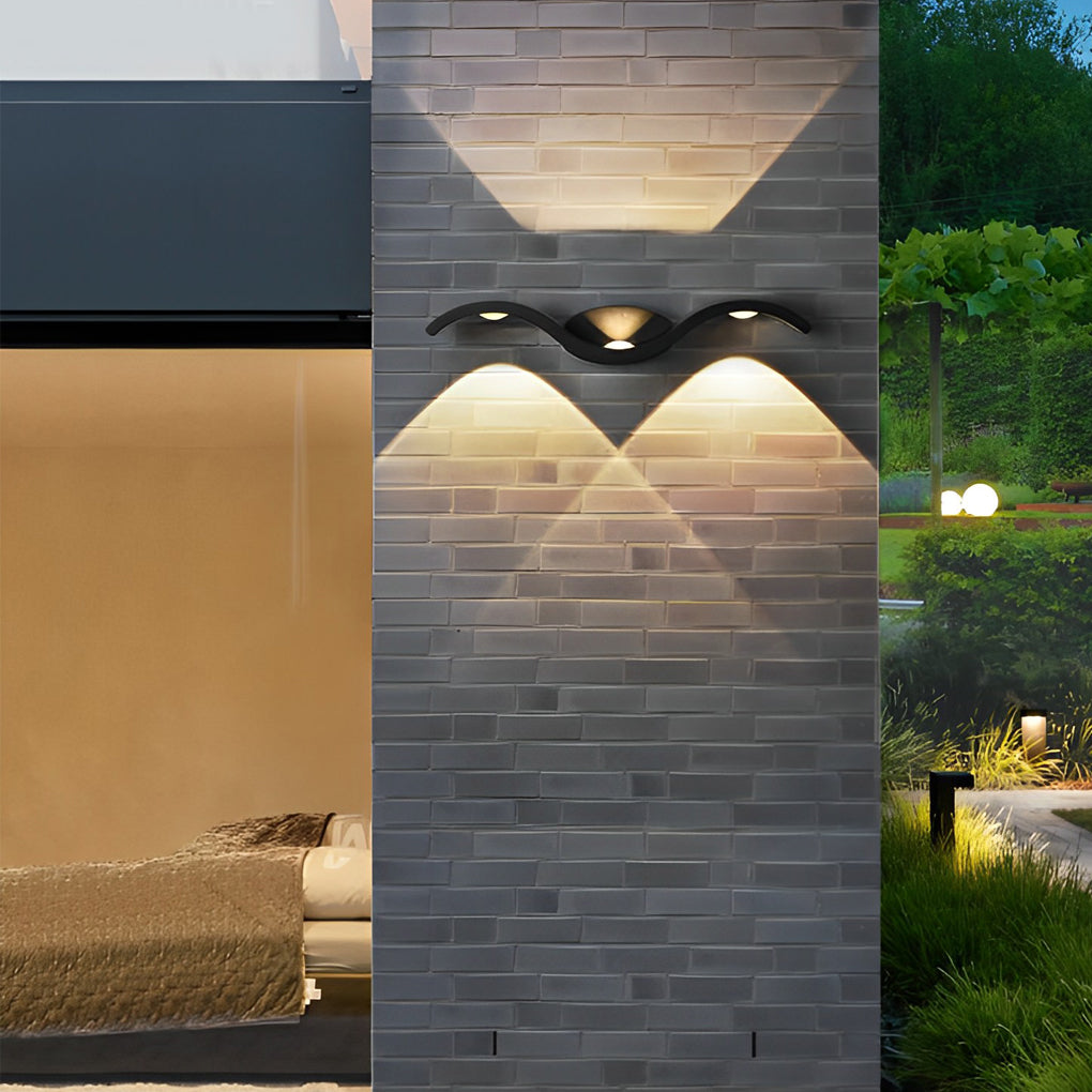 Wing Shaped Outdoor Wall Light, 3-Head Up Down LED Sconce