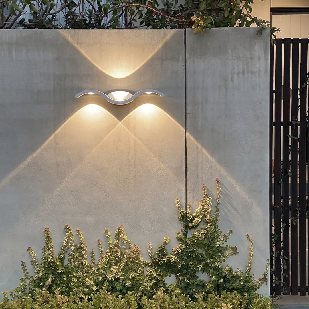 Wing Shaped Outdoor Wall Light, 3-Head Up Down LED Sconce