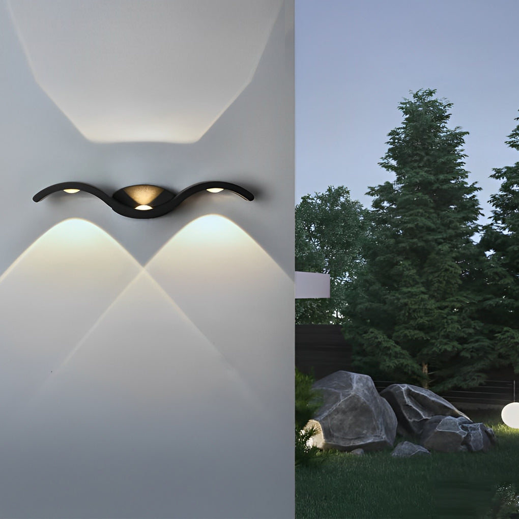 Wing Shaped Outdoor Wall Light, 3-Head Up Down LED Sconce