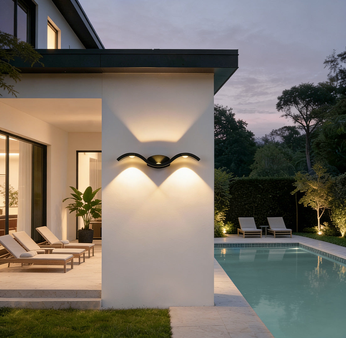 Wing Shaped Outdoor Wall Light, 3-Head Up Down LED Sconce