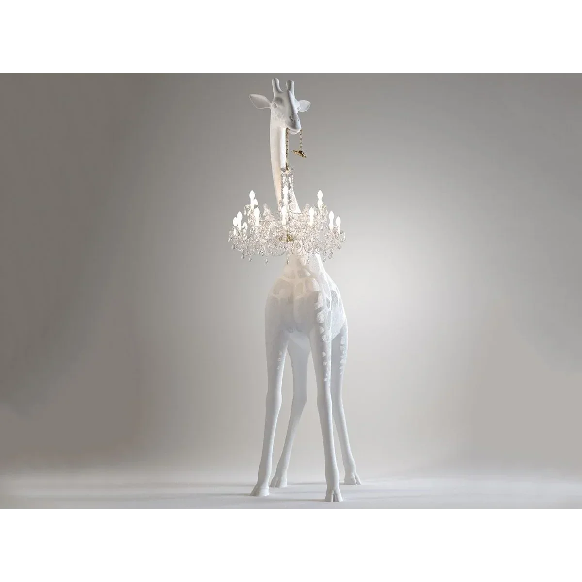 White Giraffe Sculpture Floor Lamp with Crystal Chandelier