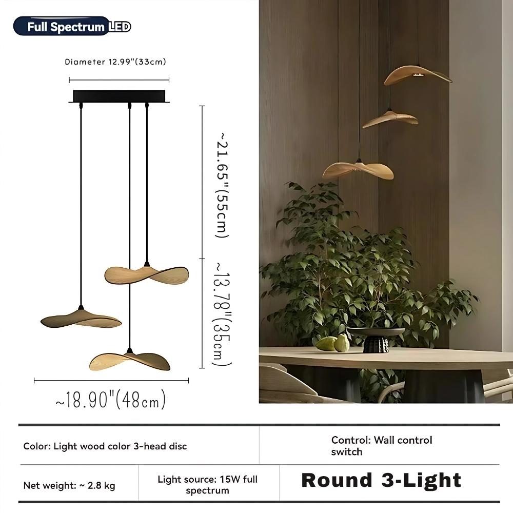 Wood petal cascade LED chandelier dimensions - Round 3 Light
