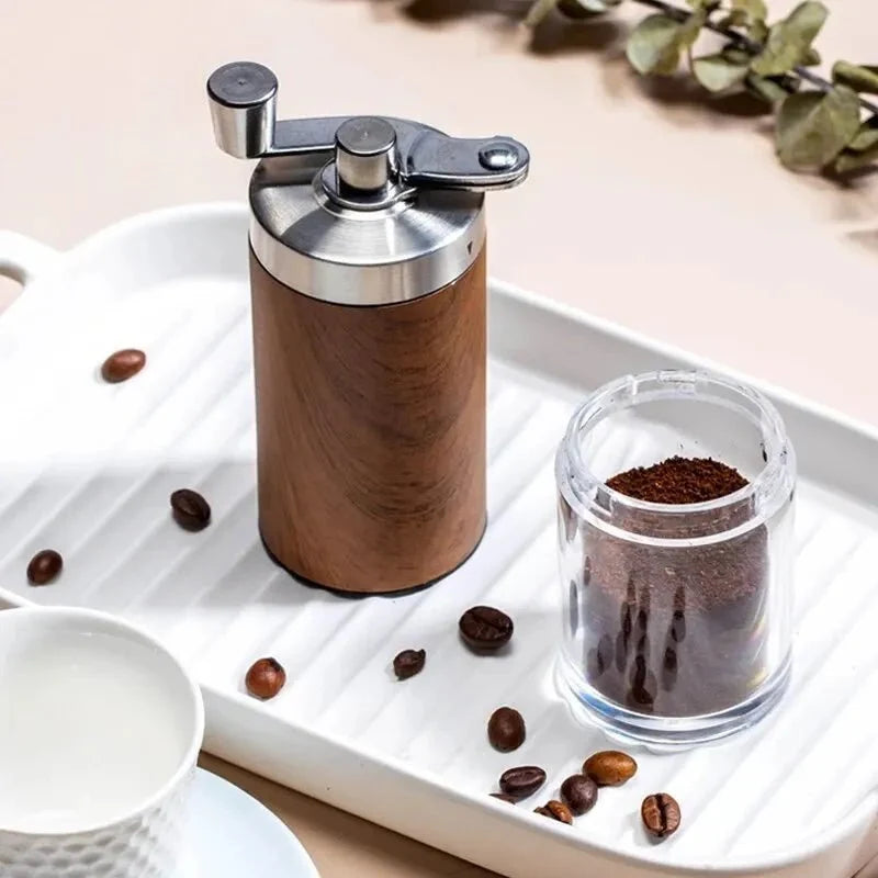 Wooden Coffee Grinder, Portable Hand Crank, Ceramic Burr