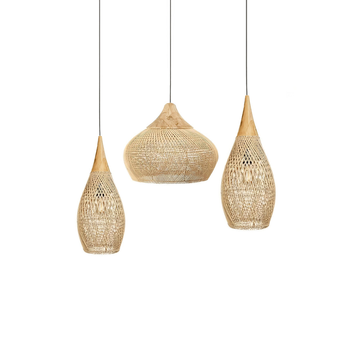 Rattan Pendant Light, Handwoven Wood & Rattan Shade