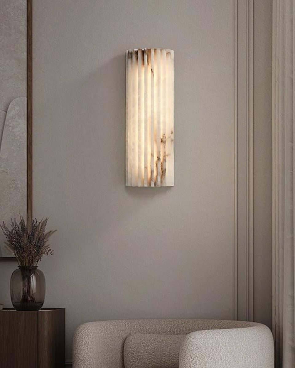 Ribbed Alabaster Wall Sconce, Dimmable LED Stone Wall Light