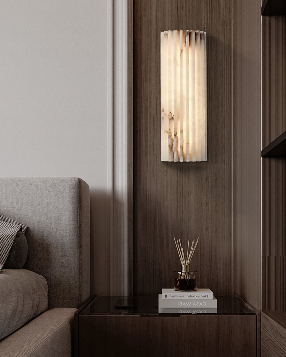 Ribbed Alabaster Wall Sconce, Dimmable LED Stone Wall Light