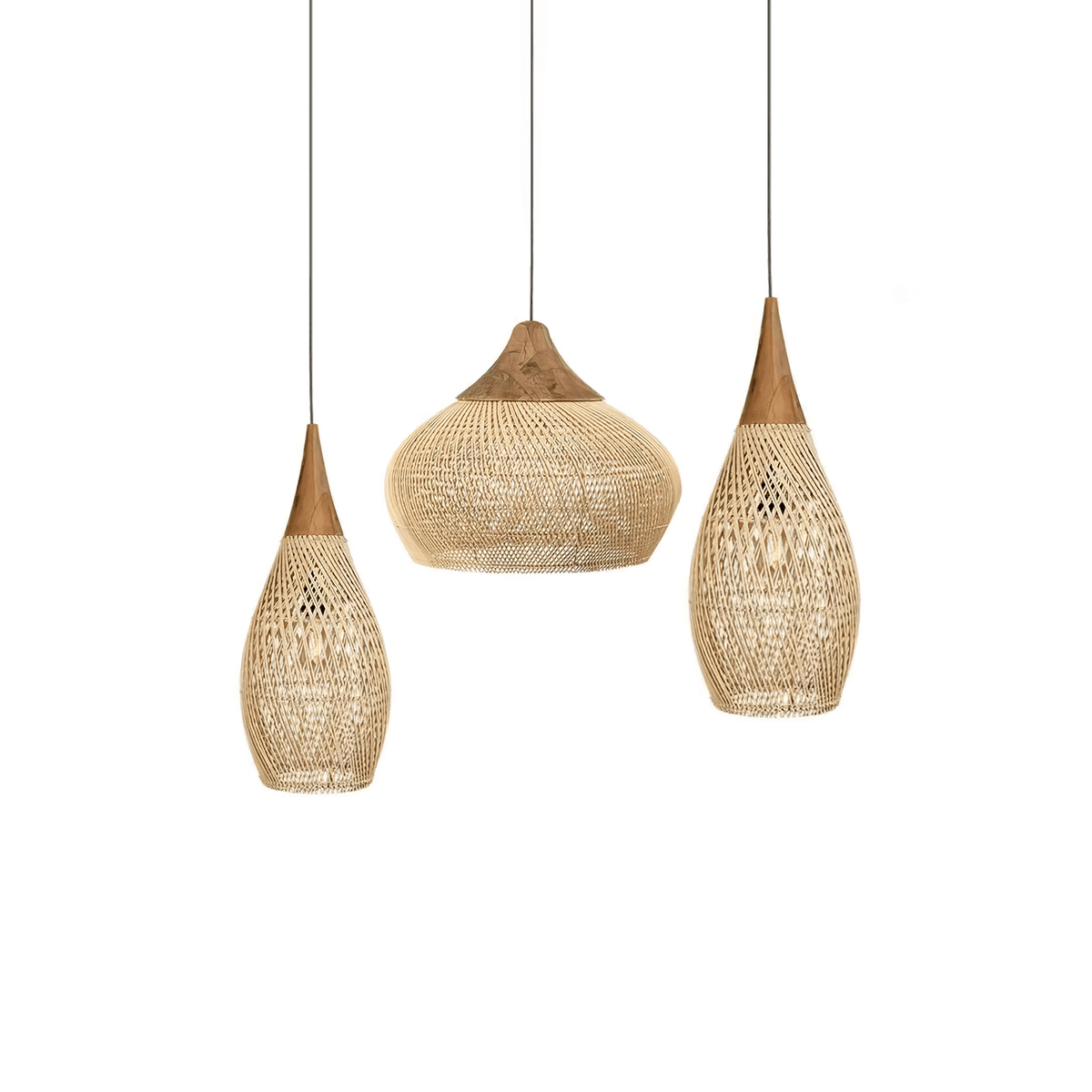 Rattan Pendant Light, Handwoven Wood & Rattan Shade