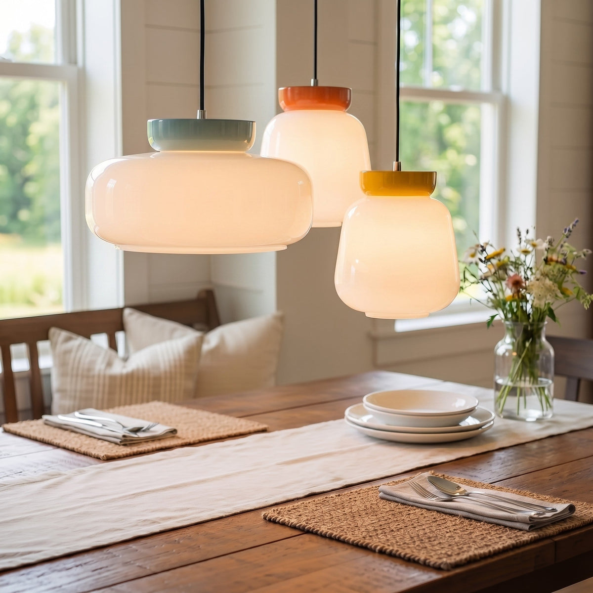 Bauhaus Ceramic Pendant Light, Two-Tone Colorful Bowl Lamp