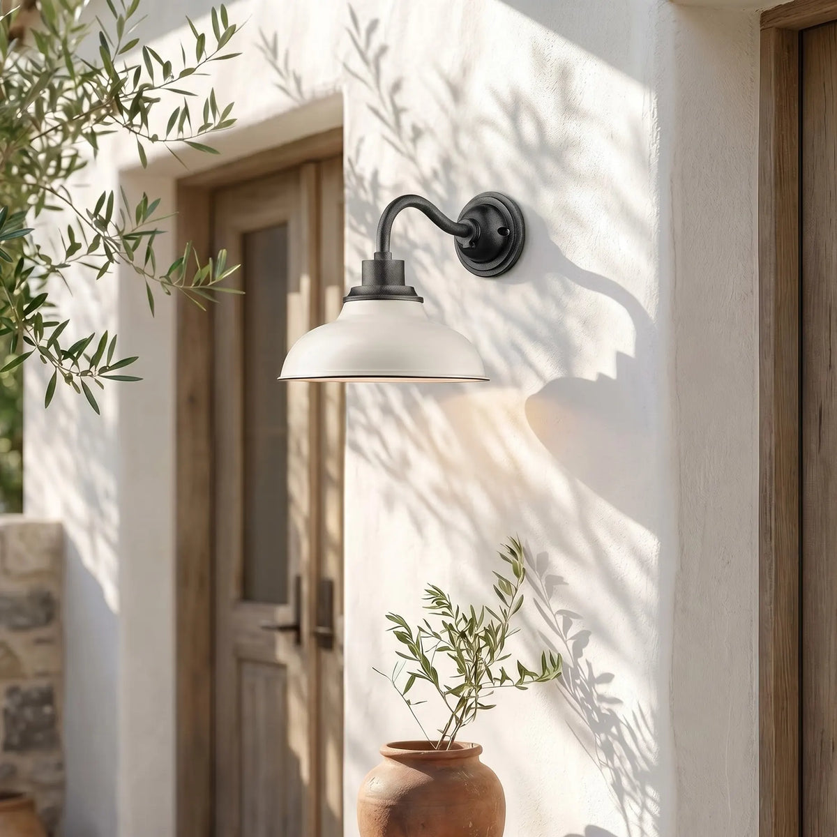Outdoor Barn Light, 12 in Gooseneck Dome Metal Wall Sconce