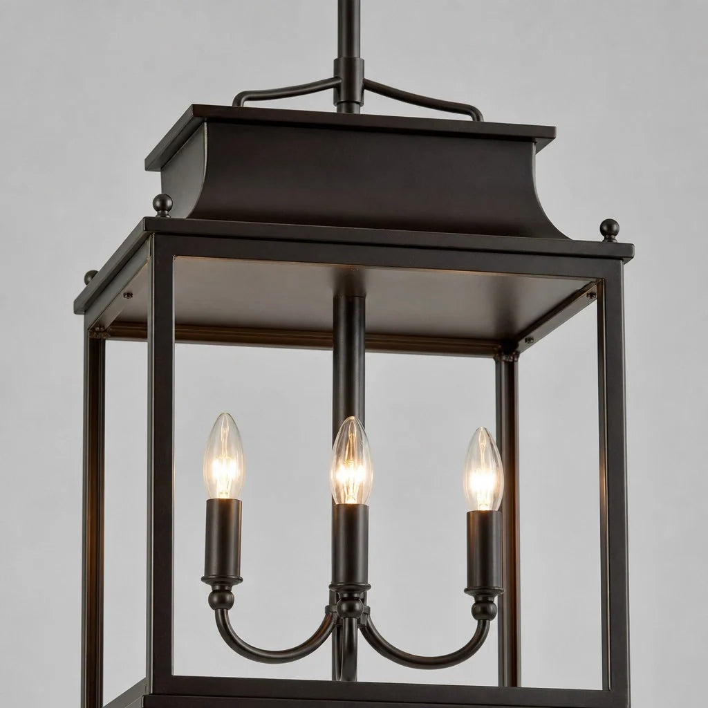 Outdoor Lantern Pendant Light, 4-Light Clear Glass Porch