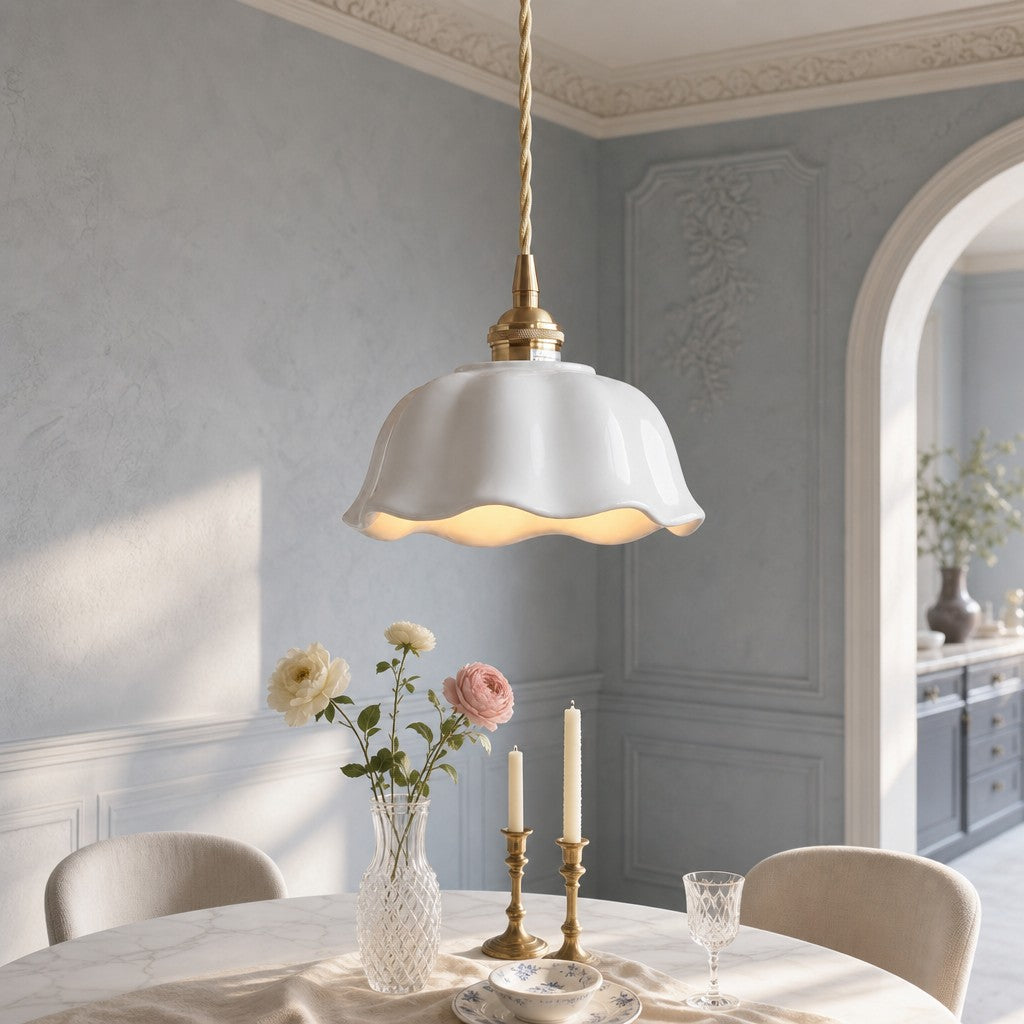 Ceramic Flower Pendant Light, White Mini or Flush Mount