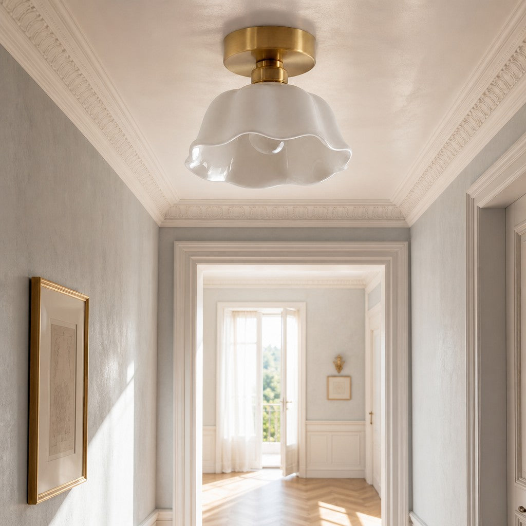 Ceramic Flower Pendant Light, White Mini or Flush Mount